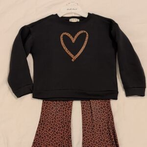 Black Sweatshirt with Leopard Heart and Leopard Print Leggings